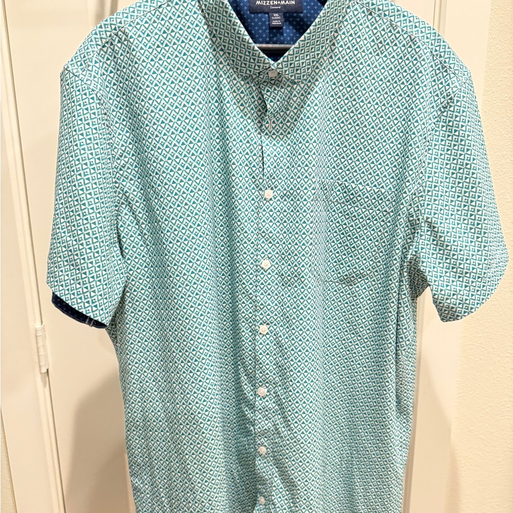 Mizzen+Main Leeward Green Geometric Pattern Button Down Shirt XXL Classic